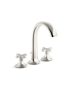 DECK-MOUNT BATH FAUCET WITH DIVERTER, CROSS HANDLES