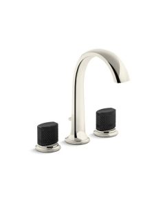 DECK-MOUNT BATH FAUCET WITH DIVERTER, MATTE BLACK PORCELAIN KNOB HANDLES