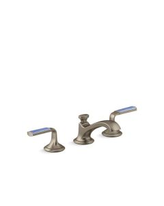 SINK FAUCET, LOW SPOUT, CELESTE BLUE WAVE ENAMEL LEVER HANDLES