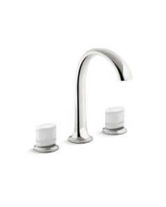 SINK FAUCET, ARCH SPOUT, WHITE PORCELAIN KNOB HANDLES